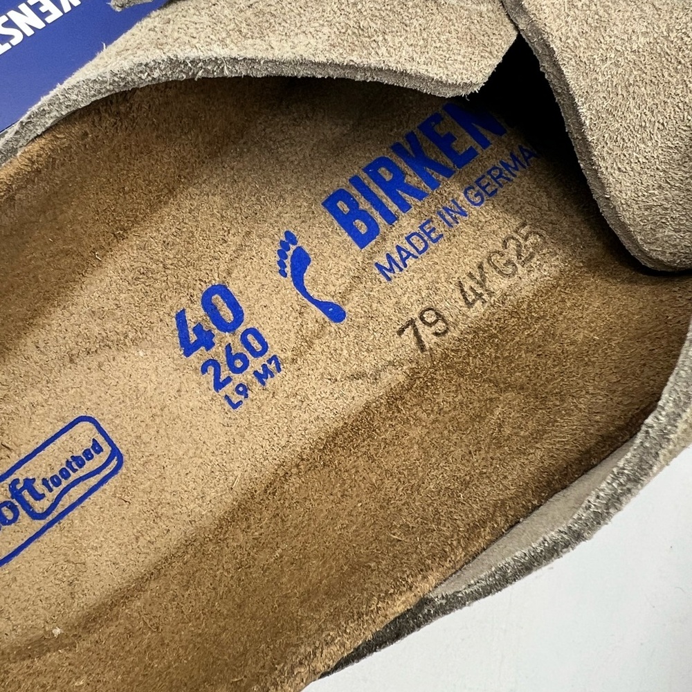 Birkenstock Boston Women 9 Men 7 Narrow Taupe Suede Clogs Slip On Shoes - Picture 15 of 16